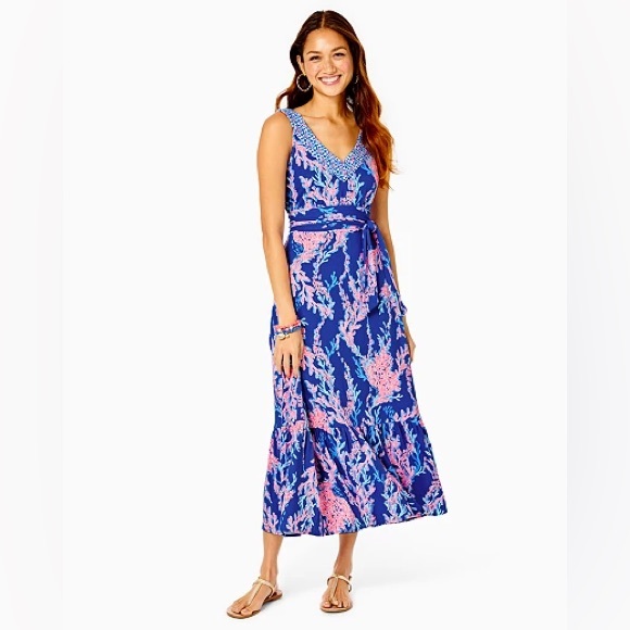 Lilly Pulitzer Madsen Midi Knit Dress - Borealis Blue Swim On Over - Size M - Picture 1 of 7